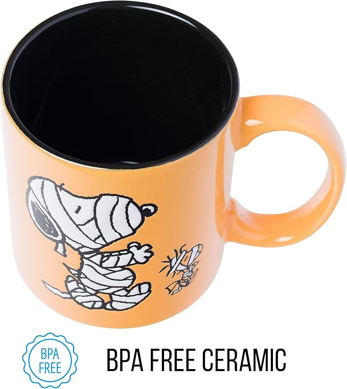 Silver Buffalo Peanuts Mummy Wax Resist Ceramic Mug Featuring Snoopy and Woodstock, 20 Ounces