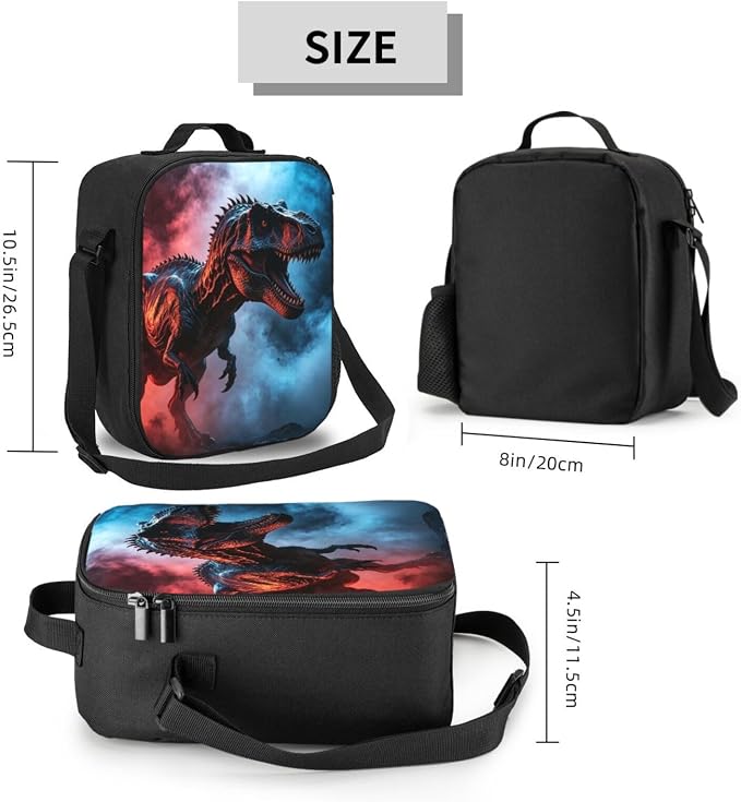 Dinosaur Lunch Bag for Women Men Insulated Lunch Box Reusable Adjustable Shoulder Strap for Office Work Picnic Travel Hiking Beach Fishing Camping Outdoors