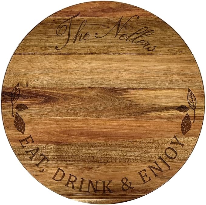 Engraved Eat Drink and Enjoy Personalized Lazy Susan, 16" Rotating Tray Brown