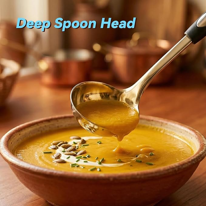 2 PCS Stainless Steel Soup Ladle and Spaghetti Spoon, Heat Resistant Non‑Slip Handle, Dishwasher Safe Kitchen Utensils for Cooking, Stirring, Serving Pasta, Soup and Sauce
