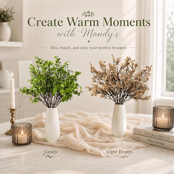 Mandy's Green Artificial Baby’s Breath Flowers 6 Bundles Silk Gypsophila, 18.5 Inch European Style Modern Home Decor Centerpiece, Neutral Wedding Flower Arrangements