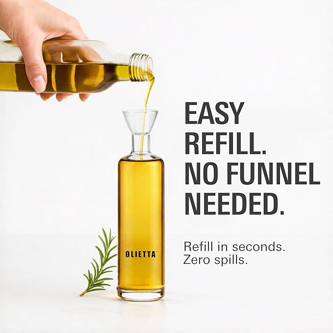 Olietta Olive Oil Dispenser Bottle Borosilicate Glass - 4.2 oz 125ml Non Drip Dispenser - Leak Proof Pourer Vinegar Drizzler Cruet - Easy Clean Drip Free Bottles for Kitchen