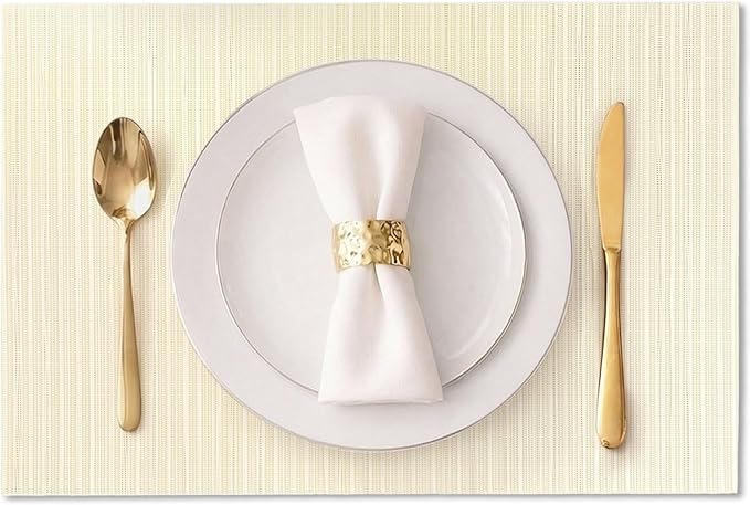 AHHFSMEI Placemats Set of 6 Woven Vinyl Non-Slip Heat Resistant Stain Resistant Easy Clean Place mats for Dining Table(Beige)
