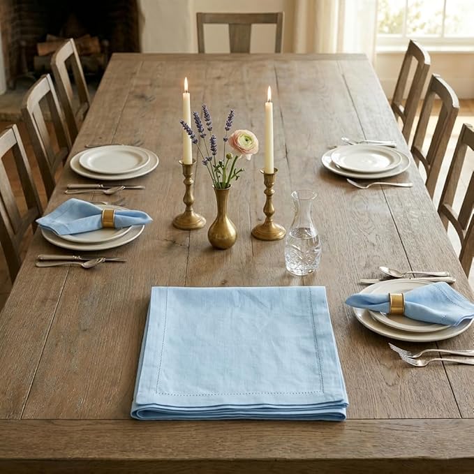 Urban Villa Christmas TableRunner 100% Cotton Fused Table Runner 14''x 72'' Over Sized Hemstitch Sky Blue Table Runner Every Day Use Heavier Quality TableRunner