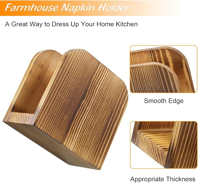 ALELION Brown Wood Napkin Holder for Table, Wooden Upright Napkin Holders for Kitchen, Standing Napkin Dispenser for Rustic Kitchen Dining Room Party Cocktail Outdoor