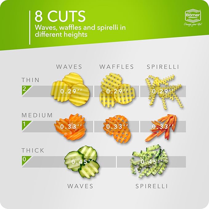 Börner by Reston Lloyd Wave-Waffle Power Line • Crinkle Cut/Spirelli Vegetable Slicer • Slicer for Wave Waffle Cut Style • Multiple Thickness Options • Made in Germany, Lime