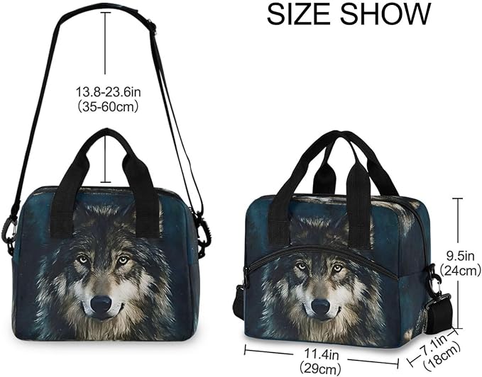 Wolf Lunch Box Wolves Galaxy Insulated Lunch Bag Animal Head Lunchbox Adult Women Cooler Bag Reusable Lunch Tote Bag Shoulder Bag for Work School Picnic