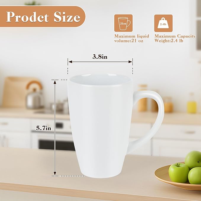 BYCNZB 20oz Extra Large Ceramic Tall Coffee Mugs Set for Coffee Tea Hot Cocoa set of 4 Dishwasher & Microwave Safe (Matte white)