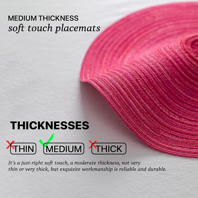 Round Placemats Set of 6 Woven Placemats Washable Braided Table Mats for Dining Table Heat Resistant Non-Slip Circle Place Mats(Pink)