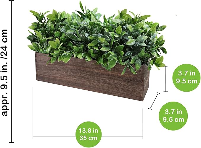 Winlyn 14" Artificial Boxwood Plants in Rectangular Wood Planter Farmhouse Greenery Arrangement Centerpiece Faux Potted Herb Plant for Wedding Dining Room Table Kitchen Windowsill Mantel Shelf Décor