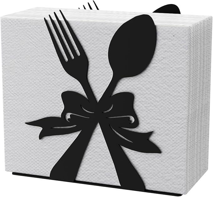 Modern Standing Napkin Holder for table, Black Metal Napkin Dispenser, Fork, Spoon Theme Style Napkin Holder, Suitable for Kitchen, Coffee Shop, Dining Room