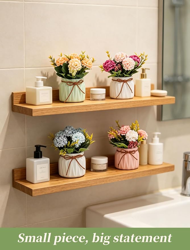 BLOSMON Fake Flowers in Vase for Centerpieces: 4 PCS 5.9 Inch Small Artificial Hydrangea with Vase Table Decor - Faux Floral Arrangements Desk Home Party Bathroom Office Decorations