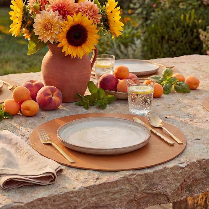 Artoid Mode Rust Faux Leather Placemats Set of 6, 15 Inch Waterproof Wipeable Heat Resistant Vinyl Place Mats, Reversible Table Mats for Fall Kitchen Dining Decor