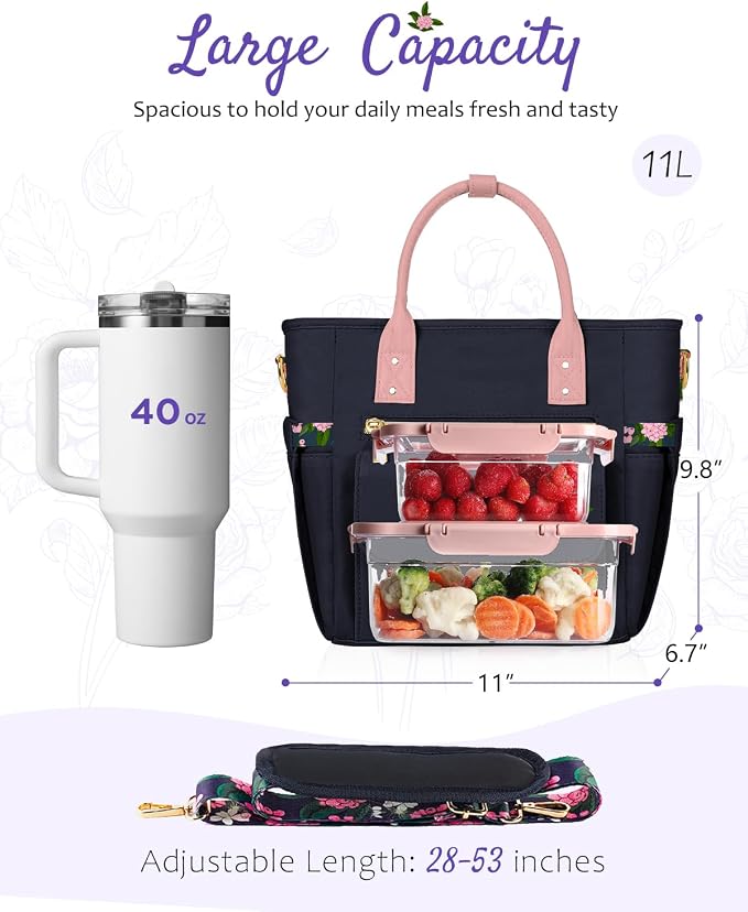 GLORIEROO Deluxe Insulated Lunch Box Bag Women - Leakproof Waterproof Cooler with Multi Pockets Removable Strap for Work Picnic - Teacher Mothers Day Christmas Birthday Gifts