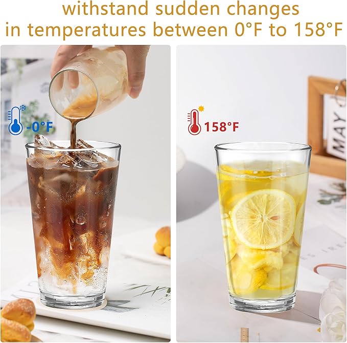 15oz Iced Coffee Glass Cup with Lid and Straw Thick Leak Proof Drinking Glasses Tumbler Set of 2 for Gift Cold Drink Smoothie Boba Tea(Clear*2)