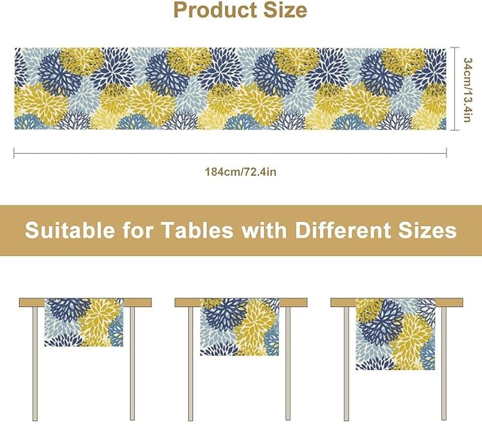 Navy Blue Dahlia Table Runner,Rustic Farmhouse Floral Modern Art Table Runner for Home Indoor Outdoor Kitchen Holiday Birthday Party Wedding Decor 13x90 Inch