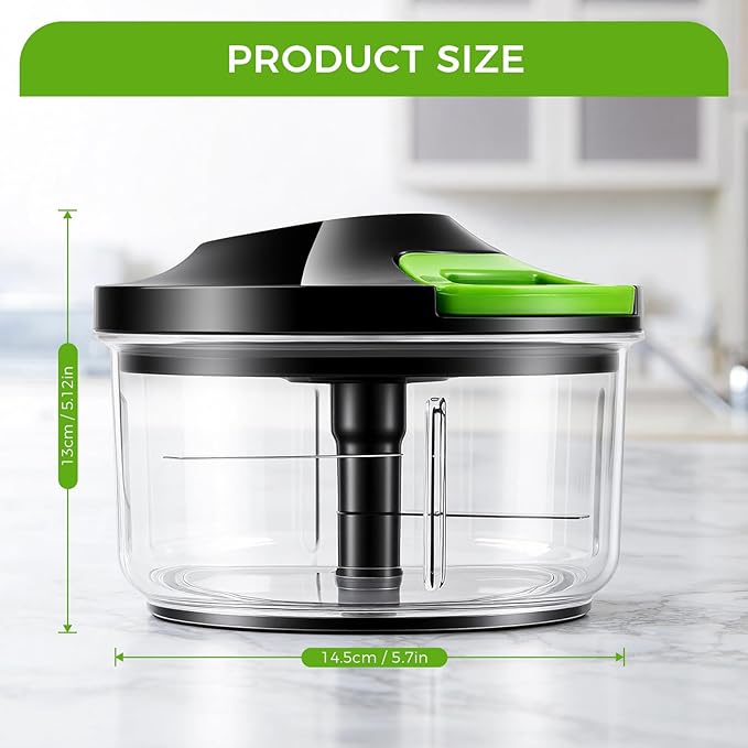 LHS Manual Food Chopper Vegetable Cutter, Hand String Vegetable Chopper Onions Cutter for Vegetable Fruits Nuts, (800ml,BLACK)