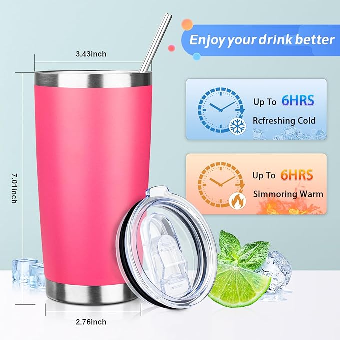 20oz Tumbler with Straw and Brush, Stainless Steel Vacuum Insulated tumbler, Double Wall Insulated Coffee Tumbler for Outdoor, Home, Travel,Office (Peach,1pcs)
