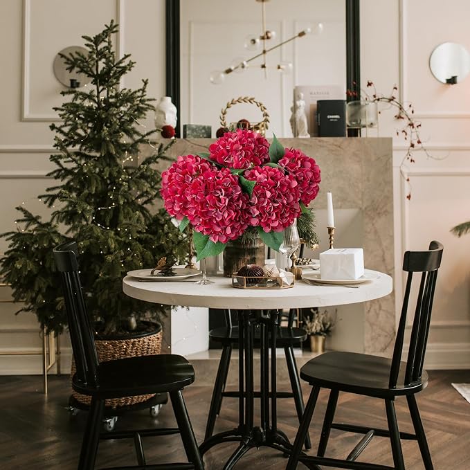 ZYTUYO 5 Pcs Red Silk Hydrangeas Artificial Flower Boho Dried Touch 20'' Faux Hydrangeas for Fall Home Decor Kitchen Living Room Porch Wreath Xmas Wedding Flower Arrangement