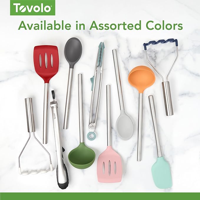 Tovolo Tip Top Tongs, Easy-Grip Kitchen Tongs for Cooking With Silicone Tips, Easy Locking Mechanism, Cooking Utensil With Resting Foot, Heat-Resistant & BPA-Free Silicone Tips, Oyster Gray
