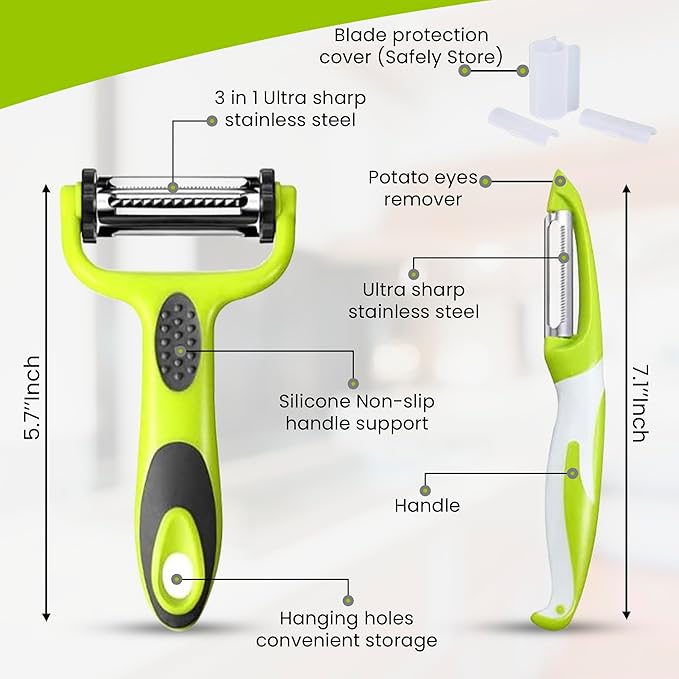 3 In 1 Rotatable Stainless Steel Blade Vegetable Peeler, Vertical Serrated & Straight Peeler For Potato, Carrot, Apple, 3pcs Set, Ergonomic Non-Slip Handle, Sharp Blade, Durable Design