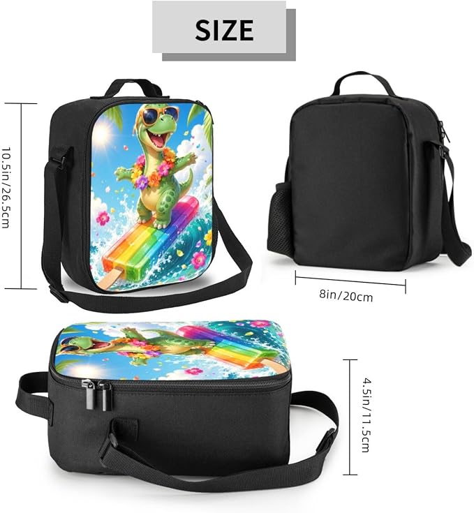 Dinosaur Cartoon Lunch Bag for Adults Women Men Portable Insulated Lunch Box Tote Adjustable Shoulder Strap Lightweight Reusable Thermal Meal Tote for Picnic Work