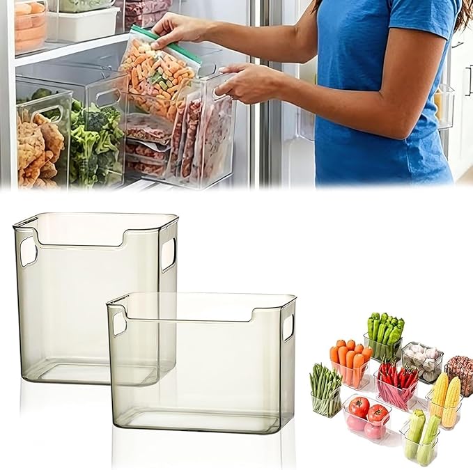 Crystal Clear Freezer Storage Bins, 2026 Upgraded Freezer Drawer Organizer Bins with Handles, Multipurpose Plastic Storage Bins for Refrigerator and Pantry, Easy to(Green,S+L)