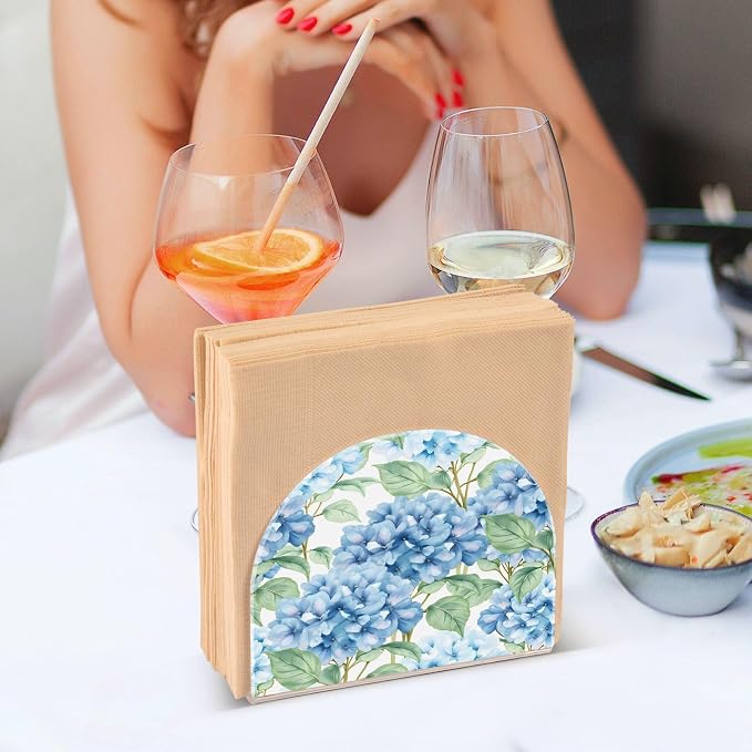 Blue Hydrangea Watercolor Flowers Napkin Holder for Tables Paper Cocktail Napkin Holders for Kitchen and Dinning, Acrylic Dinner Napkin Dispenser for Restaurant Home Decor Bar Accessories 2 Pack