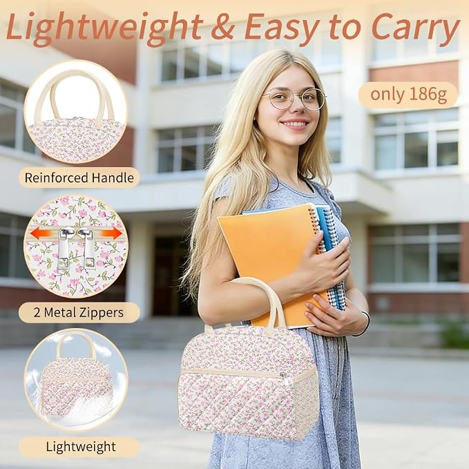 Coobiiya Lunch Box Lunch Bag for Women Men,Reusable Cute Lunch Pail bag,Leakproof,Insulated LunchBox Tote Compact 10L, Cooler Lunch Container for Work Travel Office Floral