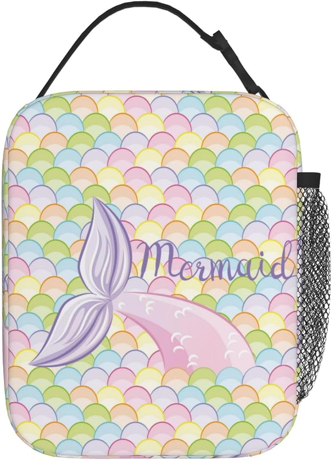 Mermaid Tail Colorful Galaxy Blue Insulated Lunch Bag Portable Reusable Zipper Lunch Box For Men Women Work Picnic Travel Camping