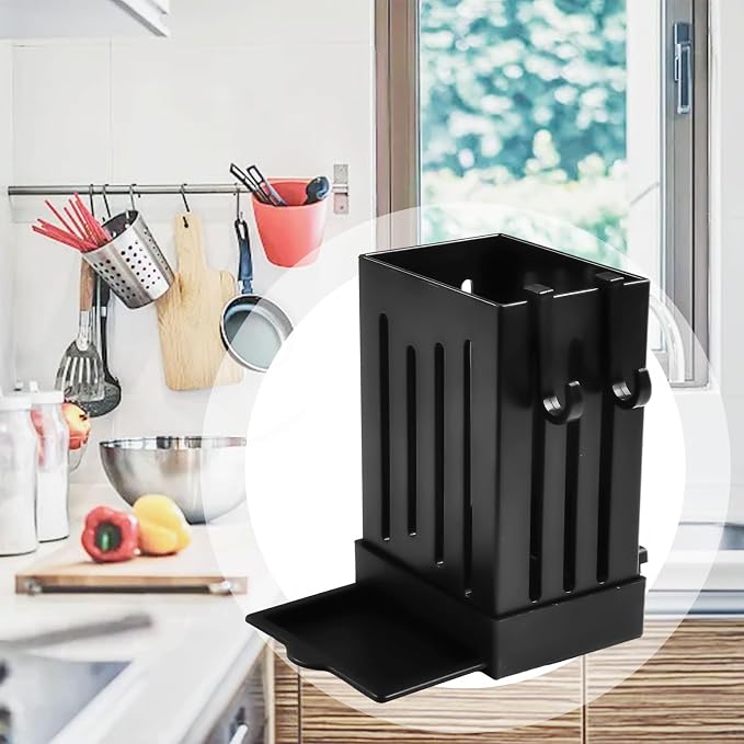 Wall Mounted Kitchen Cutlery Holder 4.7x3.3x2.4 Inch with Drip Tray Utensil Drying Rack Organizer for Spoons Forks Sponges Kitchen Sink Storage Box with Drain Pan(Black)