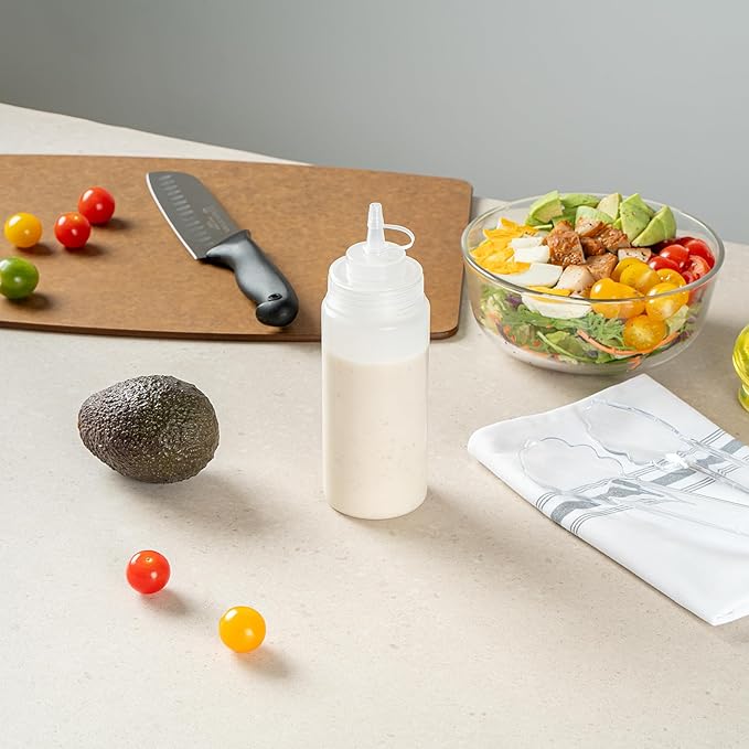 Restaurantware Plastic Squeeze Bottle 16 oz Wide Mouth Condiment Bottle With Cap Reusable Dishwashable Clear Sauce Dispenser For Syrups, Ketchup, Mustard, Oil, Dressing, Honey, Art And Craft