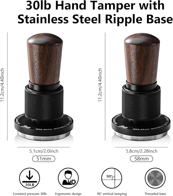Bincoo 51mm Espresso Tamper,30lb Consistent Pressure Coffee Tamper with Stainless Steel Ripple Base,Barista Espresso Tamper Wood Handle for Home Coffee Espresso Accessories (Black, 51mm)