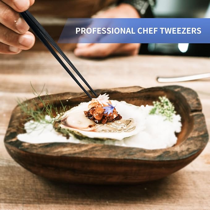 8-Inch Plating Tweezers Culinary Kitchen Tweezers Stainless Steel, Professional Chef Tweezer for Cooking Food Design