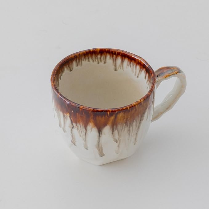 Asayu Japan Drip Blue & Brown Ceramic Cup Set – Handmade Japanese Mugs with Glazed Rim Effect (Set of 2)
