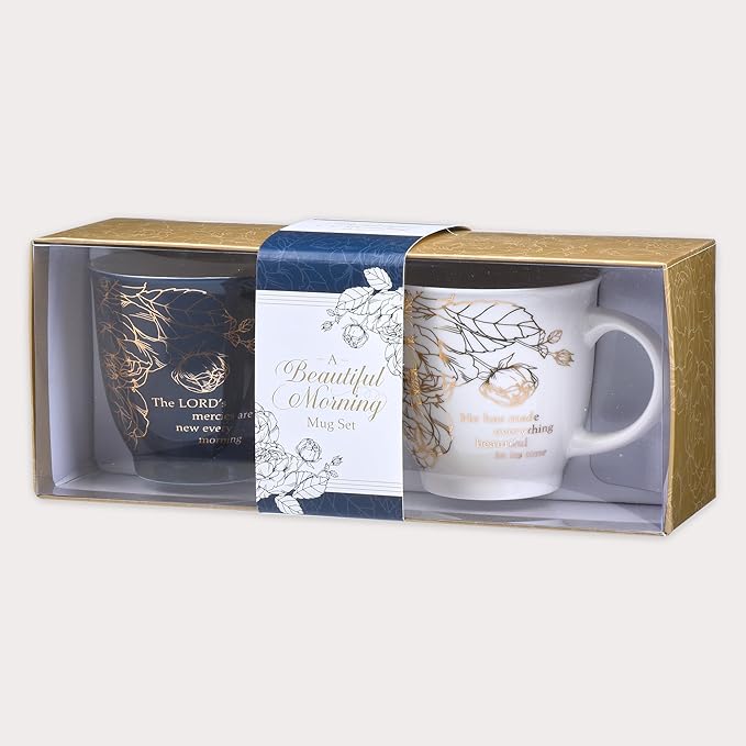 Christian Art Gifts Ceramic Coffee/Tea Mug Set for Women | A Beautiful Morning Ecclesiastes/Lamentations Bible Verse Mug Set | Boxed Set/2 Coffee Cups