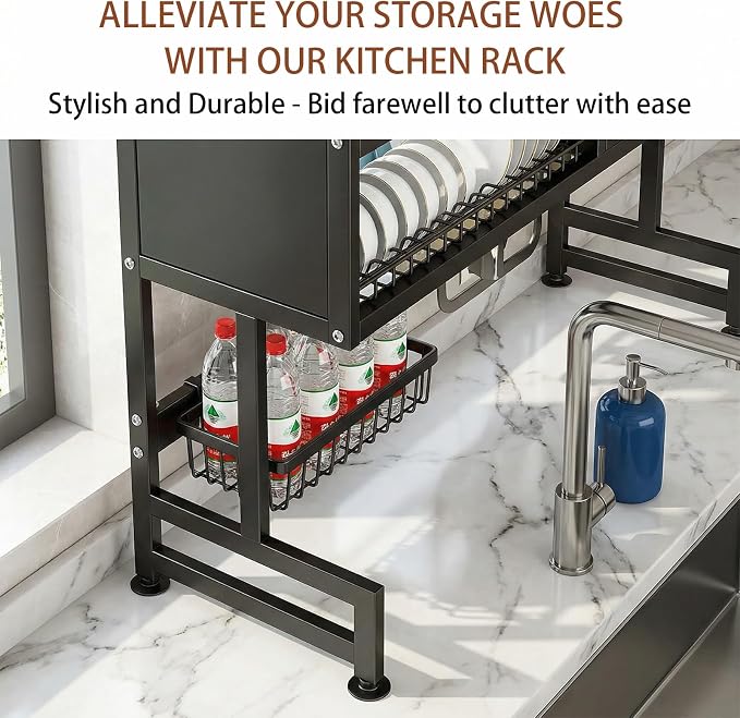 Over the Sink Dish Drainer Drying Rack, Dish Rack Over Sink, Piano Finish, Modern Dish Racks, for Dishes, Glasses, Bowls, and Cutlery