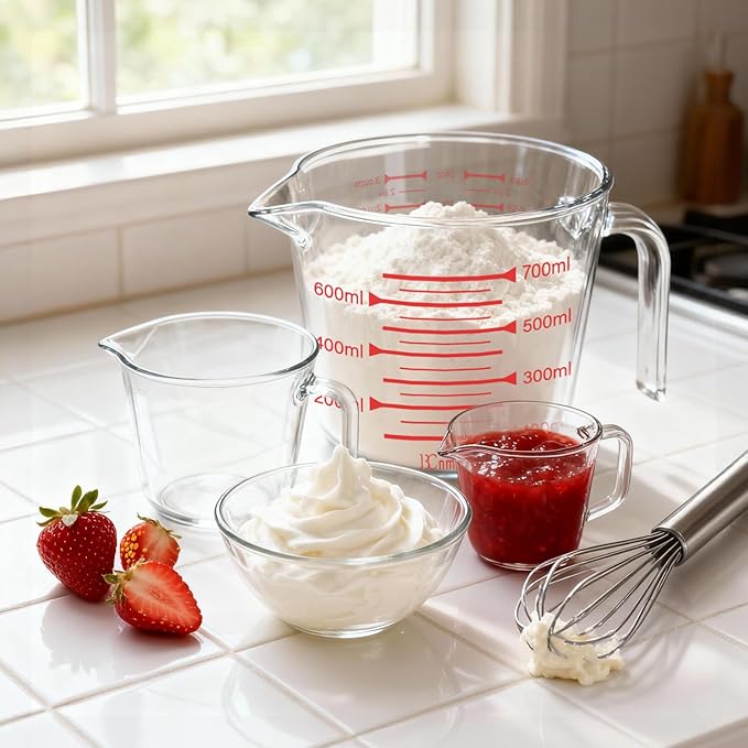 Glass Measuring Cup,Liquid Measuring Cups with 3 Scale(700ml,24oz,3cups) for Kitchen,Restaurant Baking,Cooking,Prepping