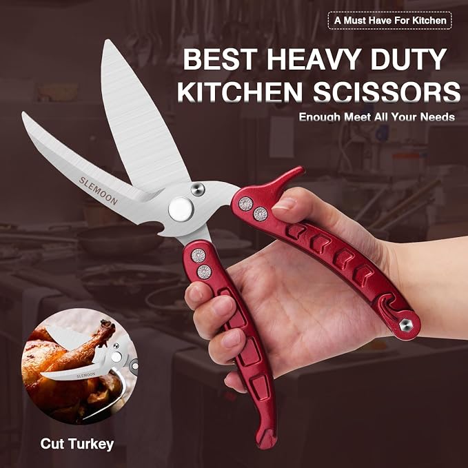 Heavy Duty Poultry Shears Kitchen for Chicken Meat Burgundy,2pc set