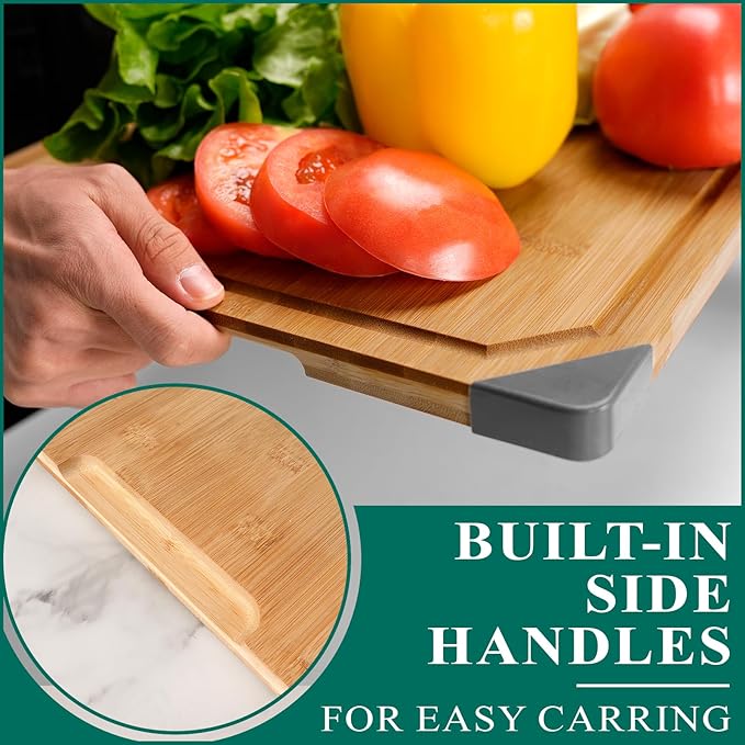 Bamboo Cutting Board, Empune 20" Wood Cutting Boards for Kitchen with Non-slip Rubber Feet Wooden Chopping Board for Meat and Vegetables, XXL