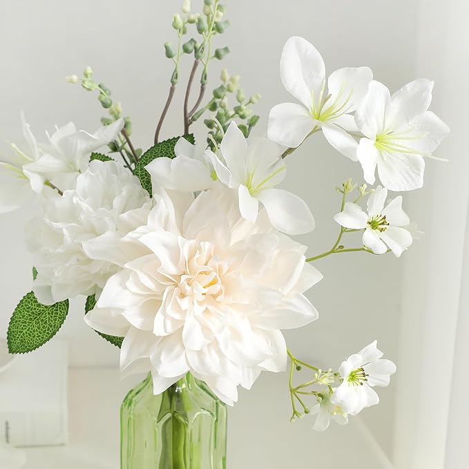 Faux Flowers with Vase,Small Artificial Silk Roses in Vase, Fake Plant Eucalyptus Flower Arrangement for Home Office Decoration, Living Room and Dining Table Centerpiece