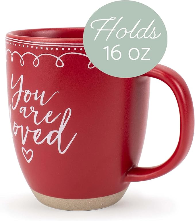 Elanze Designs Loved Raw Clay Bottom Red 16 ounce Ceramic Christmas Coffee Mugs Set of 4