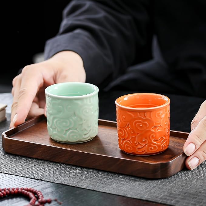Ceramic Espresso Cups Set of 2-3oz Demitasse Cups for Coffee & Tea, No Handles, Durable & Dishwasher Safe (lawngreen, 2)
