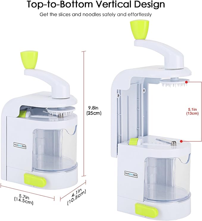 Spiralizer Vegetable Slicer (4-in-1 Rotating Blades) Heavy Duty Veggie Spiralizer with Strong Suction Cup, Zucchini Spiral Noodle/Zoodle/Spaghetti/Pasta Maker (Recipe Book and Cleaning Brush)