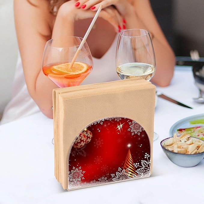 Acrylic Fall Napkin Holder for Table Kitchen Christmas Red Balls Snowflakes Cocktail Dinner Napkin Holders Paper Towel Dispenser Countertop Modern Home Decor