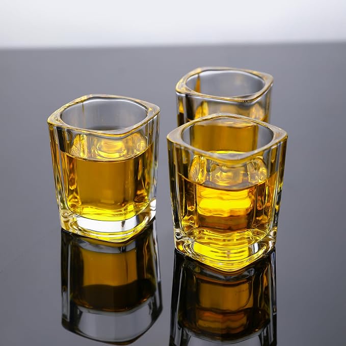 Shot Glasses 2.3 oz, Set of 4 - Cute Square Tequila Glasses, Perfect for Whiskey, Tequila, Liqueurs, Party & Collection, Espressos, Spirits & Liquors (4, Clear square)