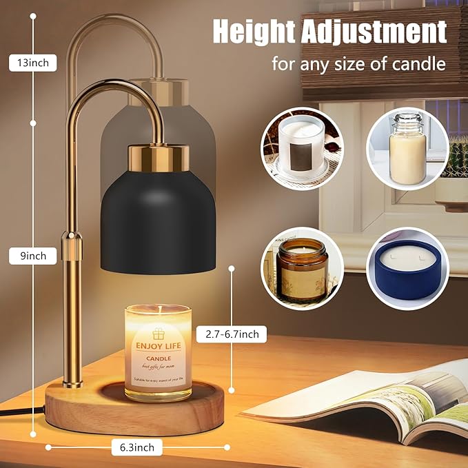 seenlast Candle Warmer Lamp with Dimmer Adjustable Height, 2/4/8H Timer,Vintage Home Decor for Scented Jar