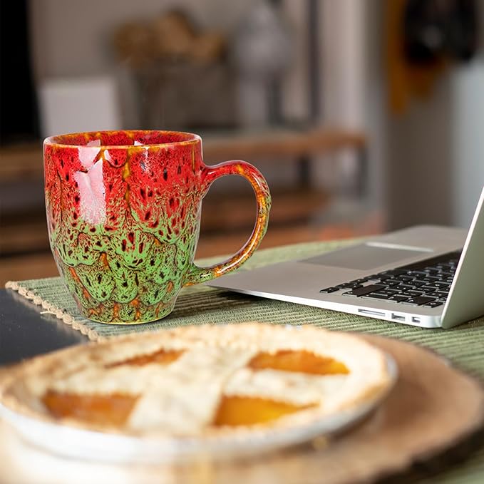 Durable 16 oz Ceramic Coffee Mug, Large Coffee Cup with Ergonomic Handle, Ideal Tea Mug for Home, Office, Gift, Dishwasher & Microwave Safe, Red & Green(coffee, Tea, Hot Cocoa, Latte Cup)