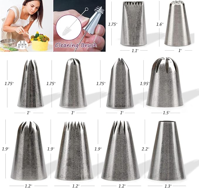 25 Pcs Extra Large Piping Tip Set, Stainless Steel Frosting Piping Kit,Pastry Cake Decorating Tips Baking Tools For Cookies Cupcake Decorating Kit (902 234 113 1M 190 D63 1D 9FT 1C R16L)