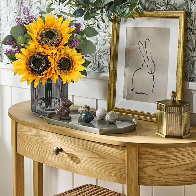 Oairse Fake Flowers in Vase, Sunflowers Artificial Flowers with Vase Sunflowers Centerpieces for Table Silk Flower Arrangement for Farmhouse Home Kitchen Bathroom Wedding Party Dining Room Decor